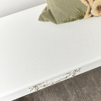 Ornate White Detailed Bench with Wooden Top - Pays Blanc Range