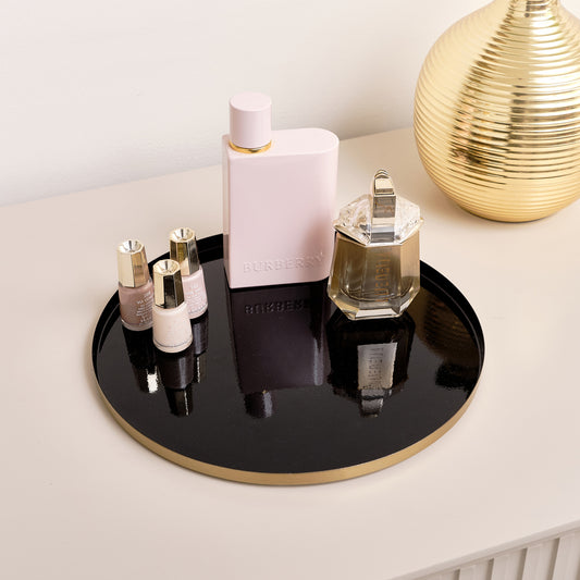  Round Metal Gold & Black Tray 