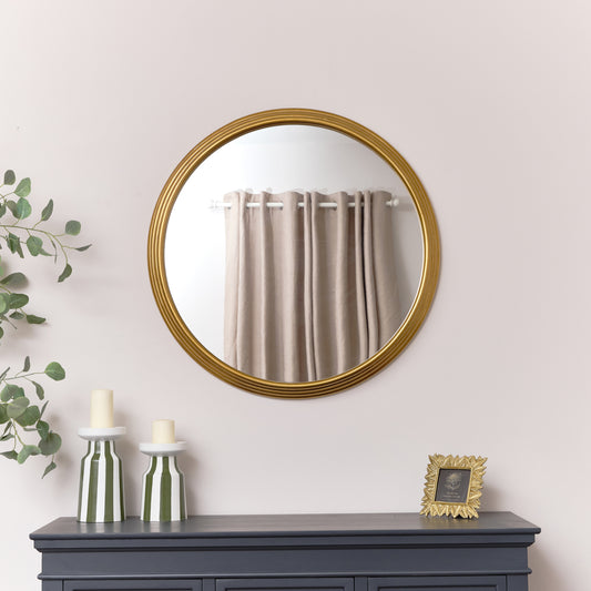 Large Gold Round Stepped Wall Mirror - 80cm x 80cm 