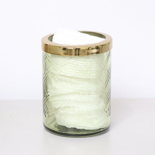  Green Patterned Glass Bathroom Tumbler with Gold Rim 