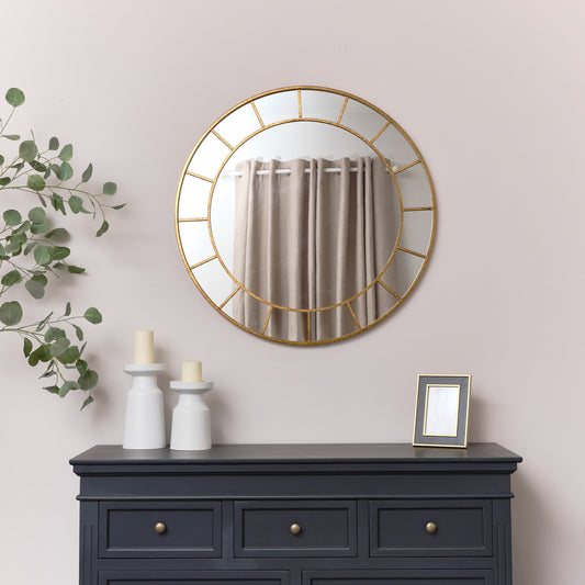  Rust Gold Effect Round Wall Mirror With Fretwork 80cm x 80cm 