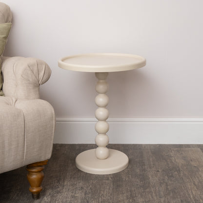 Taupe Painted Round Wooden Bobble Side Table - 45cm x 56.5cm