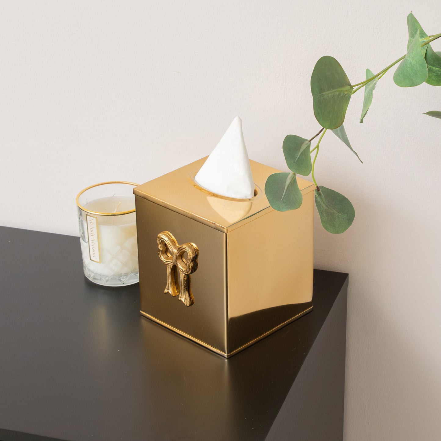 Metallic Gold Metal Bow Tissue Box
