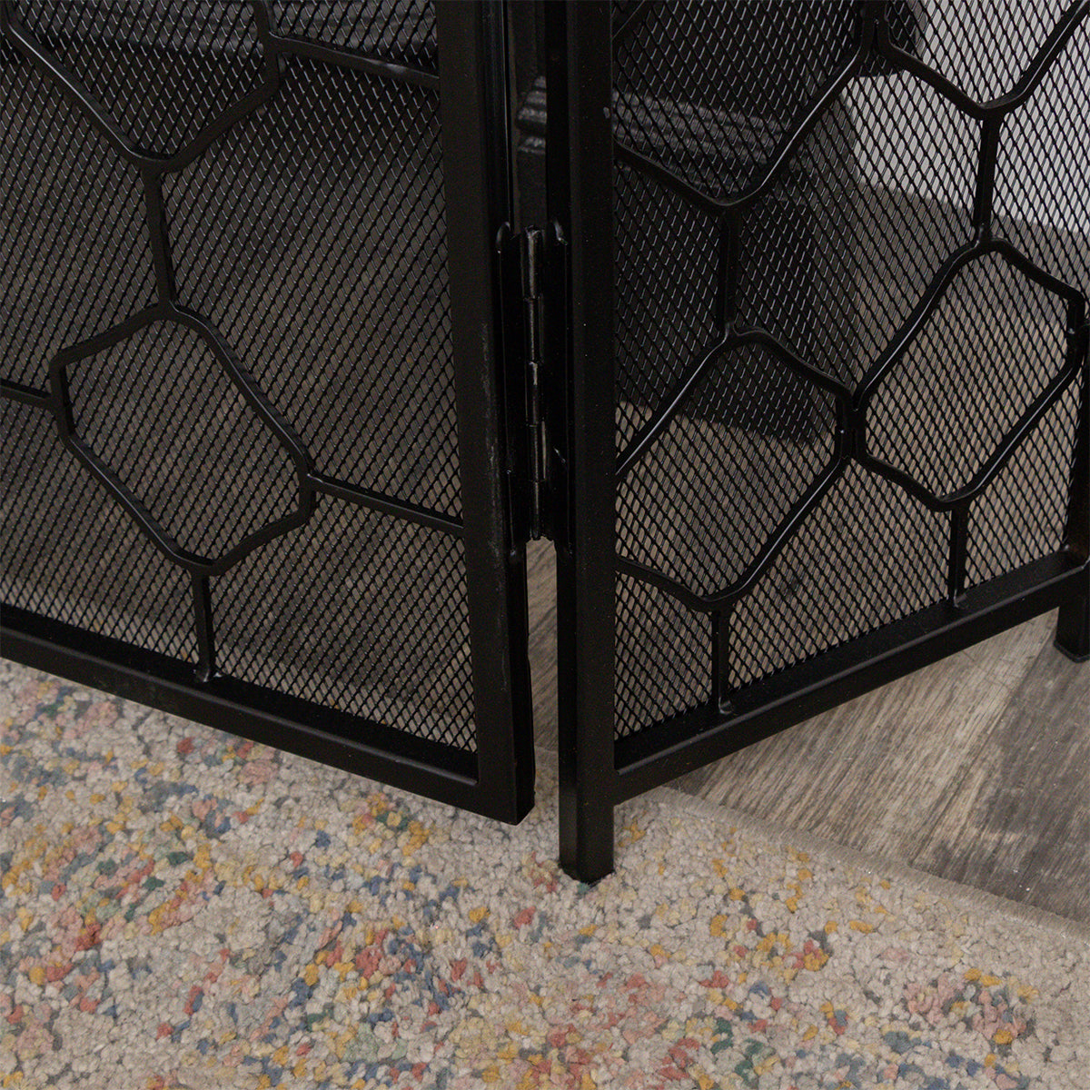 Black Geometric Detailed Metal Fire Screen - 106cm x 62.5cm