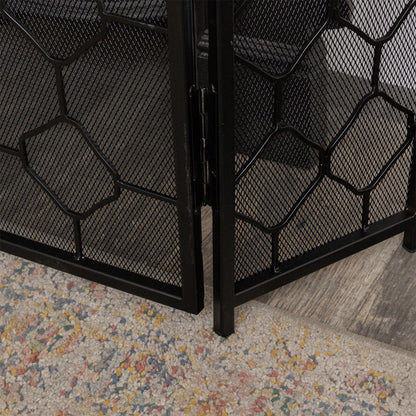 Black Geometric Detailed Metal Fire Screen - 106cm x 62.5cm