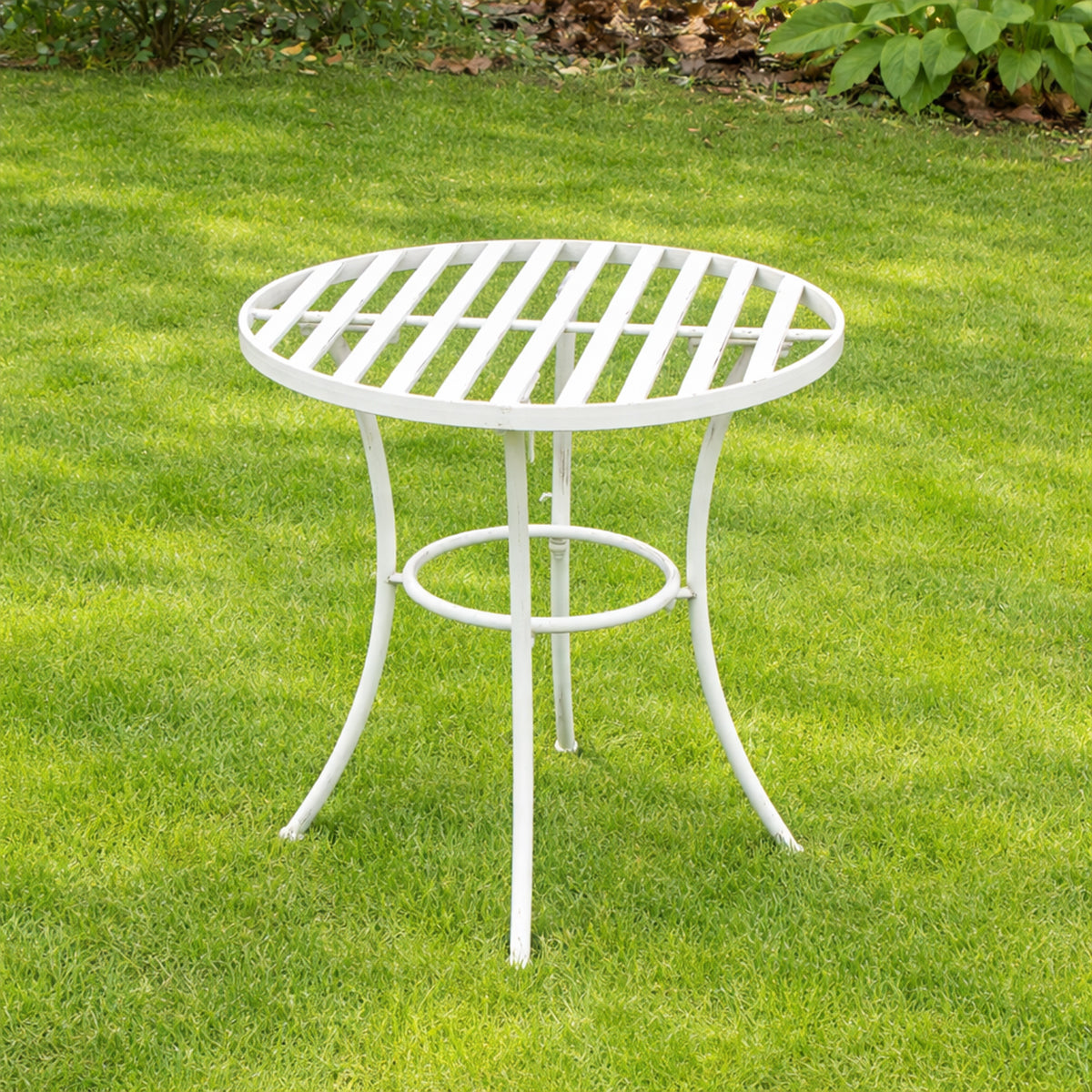 Ornate Metal White Round Garden Table & Set of 2 Ornate Garden Chairs