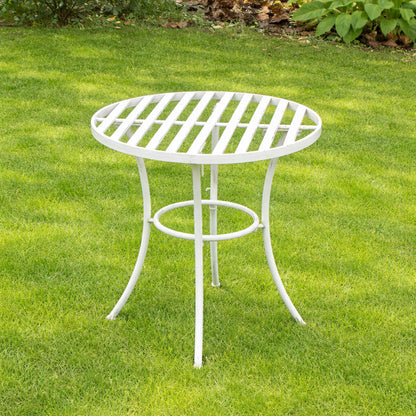 Ornate Metal White Round Garden Table & Set of 2 Ornate Garden Chairs