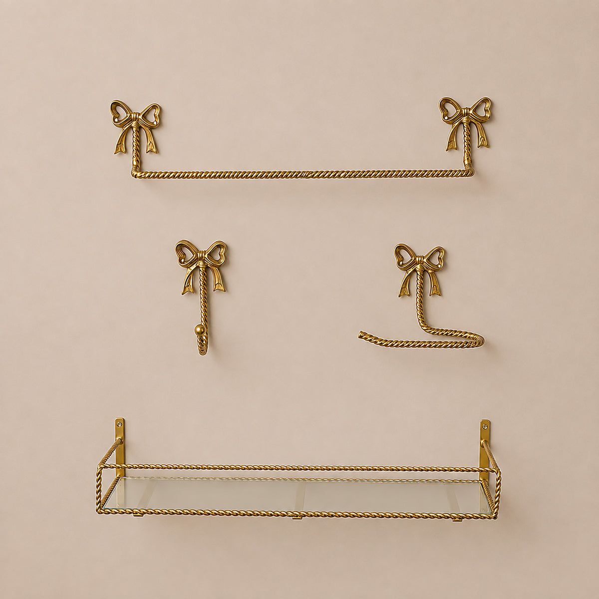 Large Gold Twisted Rope Design Wall Shelf with Frosted Glass Shelf