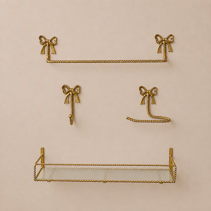 Large Gold Twisted Rope Design Wall Shelf with Frosted Glass Shelf