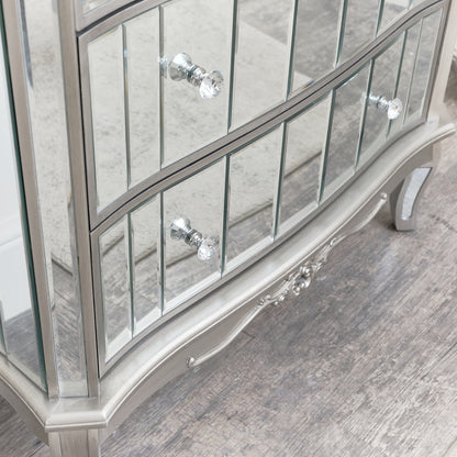 Silver Mirrored Chest of Drawers & Pair of 3 Drawer Bedside Tables - Tiffany Range