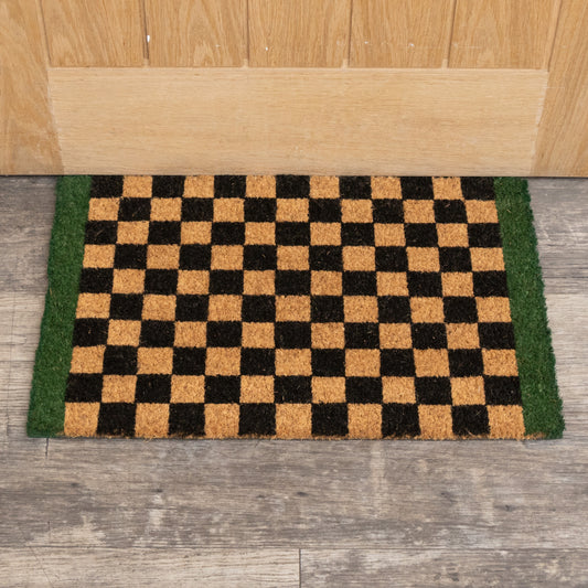  Rectangular Checkered Coir Door Mat with Solid Green Border 