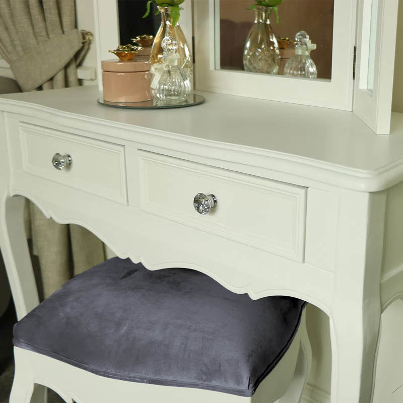 White Dressing Table, Mirror, Stool & Pair Bedside Tables - Victoria Range