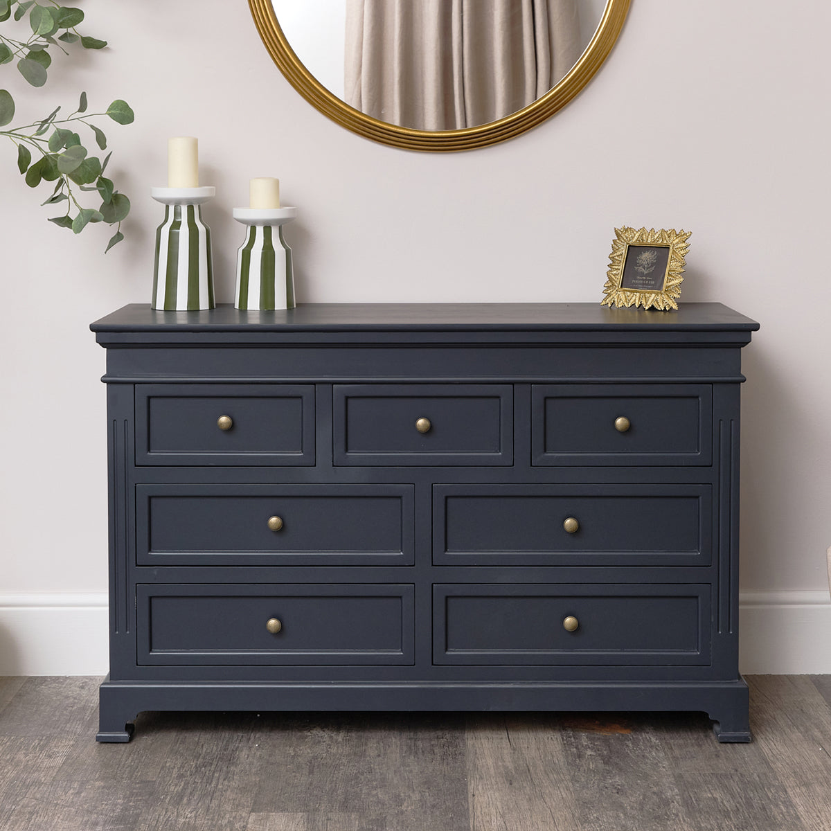 Large Navy Black 7 Drawer Chest of Drawers & Pair of Bedside Tables - Daventry Navy Black Range