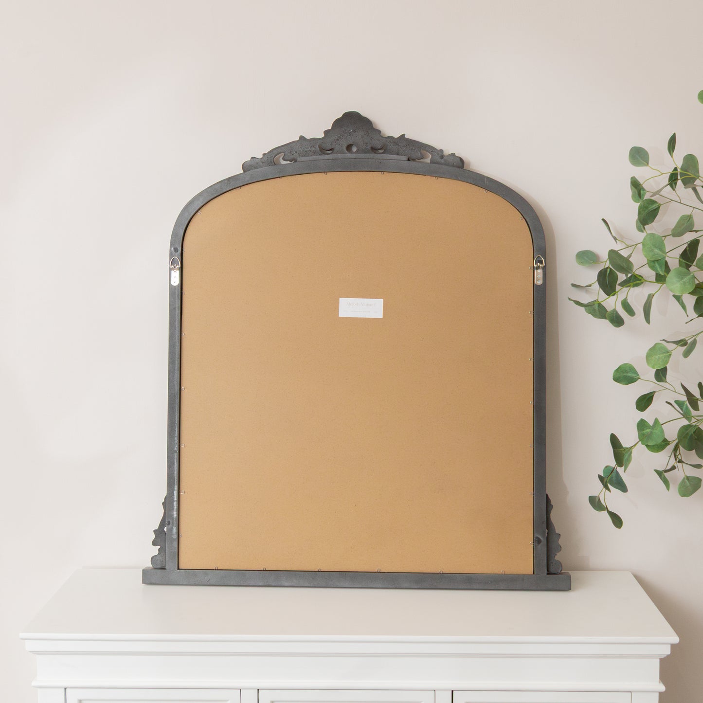 Antique Silver Ornate Arch Overmantle Mirror - 88cm x 100cm