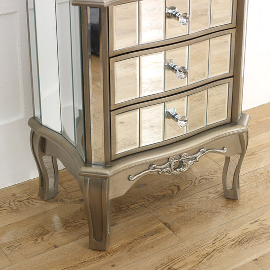  Mirrored 3 Drawer Bedside Table - Tiffany Range 