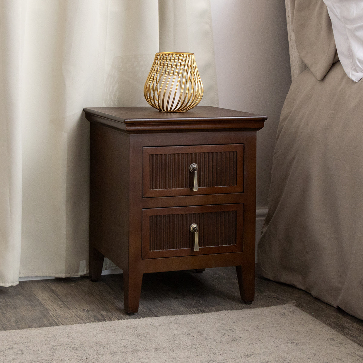 Wooden Reeded Wardrobe, 3 Drawer Chest of Drawers and Pair of 2 Drawer Bedside Tables - Georgian Range