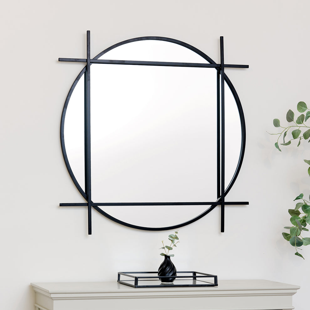 Large Round Black Wall Mirror 97cm x 97cm Windsor Browne