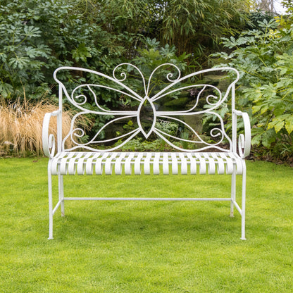Grey Metal Butterfly Garden Bench