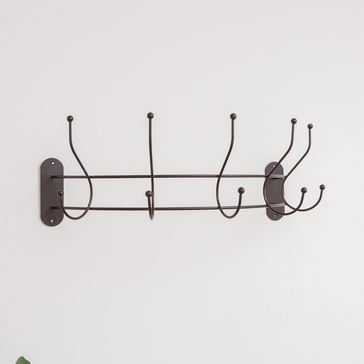 Antique Dark Bronze Curved Coat Hanger Rail with 5 Storage Hooks - 60cm