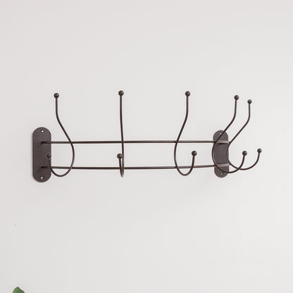 Antique Dark Bronze Curved Coat Hanger Rail with 5 Storage Hooks - 60cm