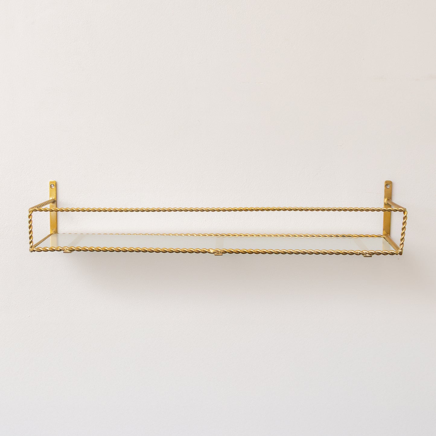 Large Gold Twisted Rope Design Wall Shelf with Frosted Glass Shelf