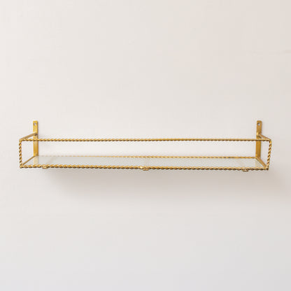Large Gold Twisted Rope Design Wall Shelf with Frosted Glass Shelf