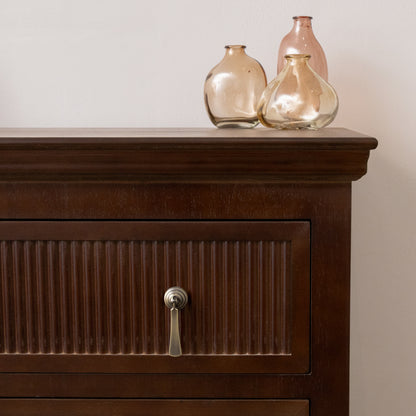 Dark Brown Wooden Reeded Wardrobe, Dressing Table, Mirror Set, Chest of 3 Drawers & Pair of Bedside Tables - Georgian Range