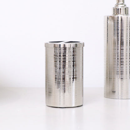 Silver Textured Metal Toothbrush Holder