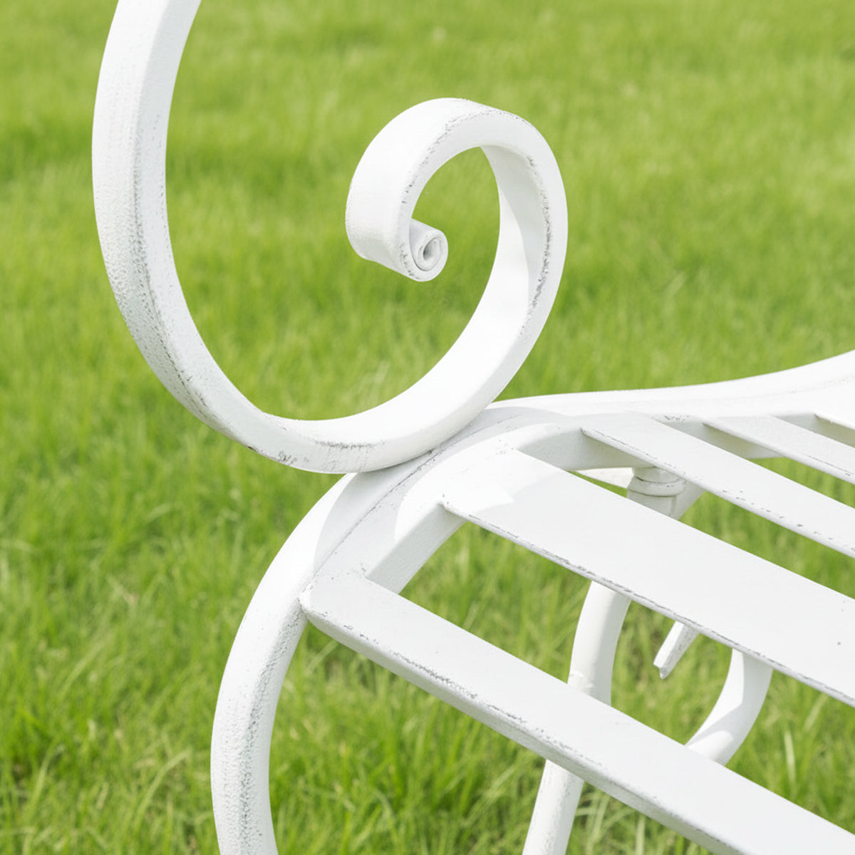 Set of 2 Ornate Metal Distressed White Garden Chairs - 55cm x 92cm