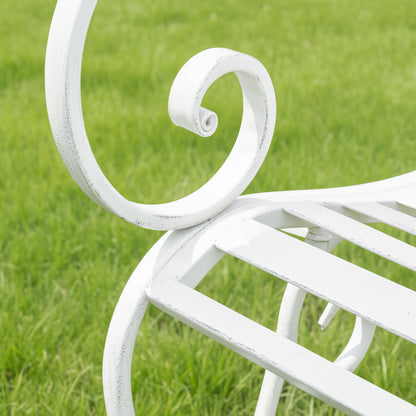 Set of 2 Ornate Metal Distressed White Garden Chairs - 55cm x 92cm