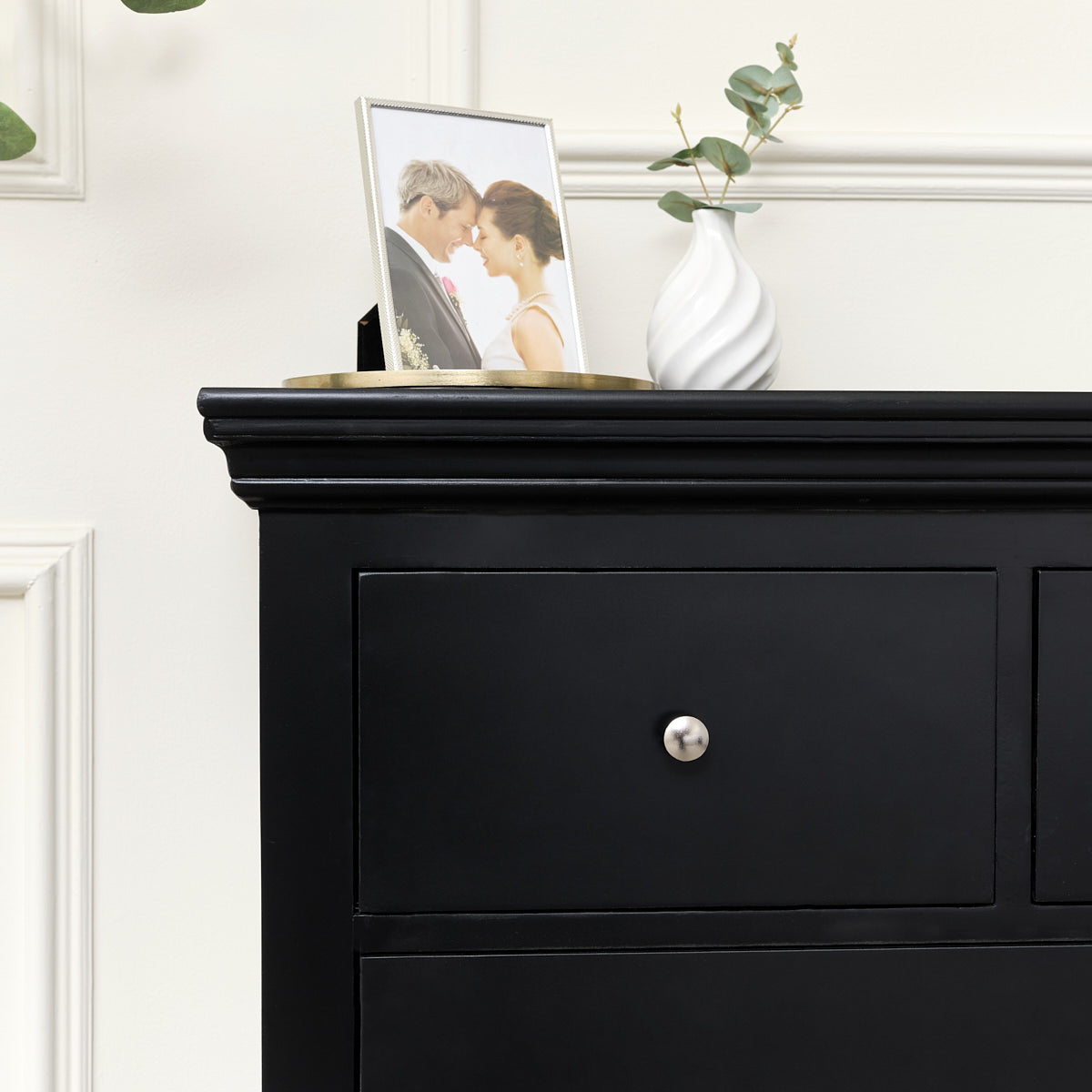 Black 5 Drawer Chest of Drawers Slimline Haxey Black Range