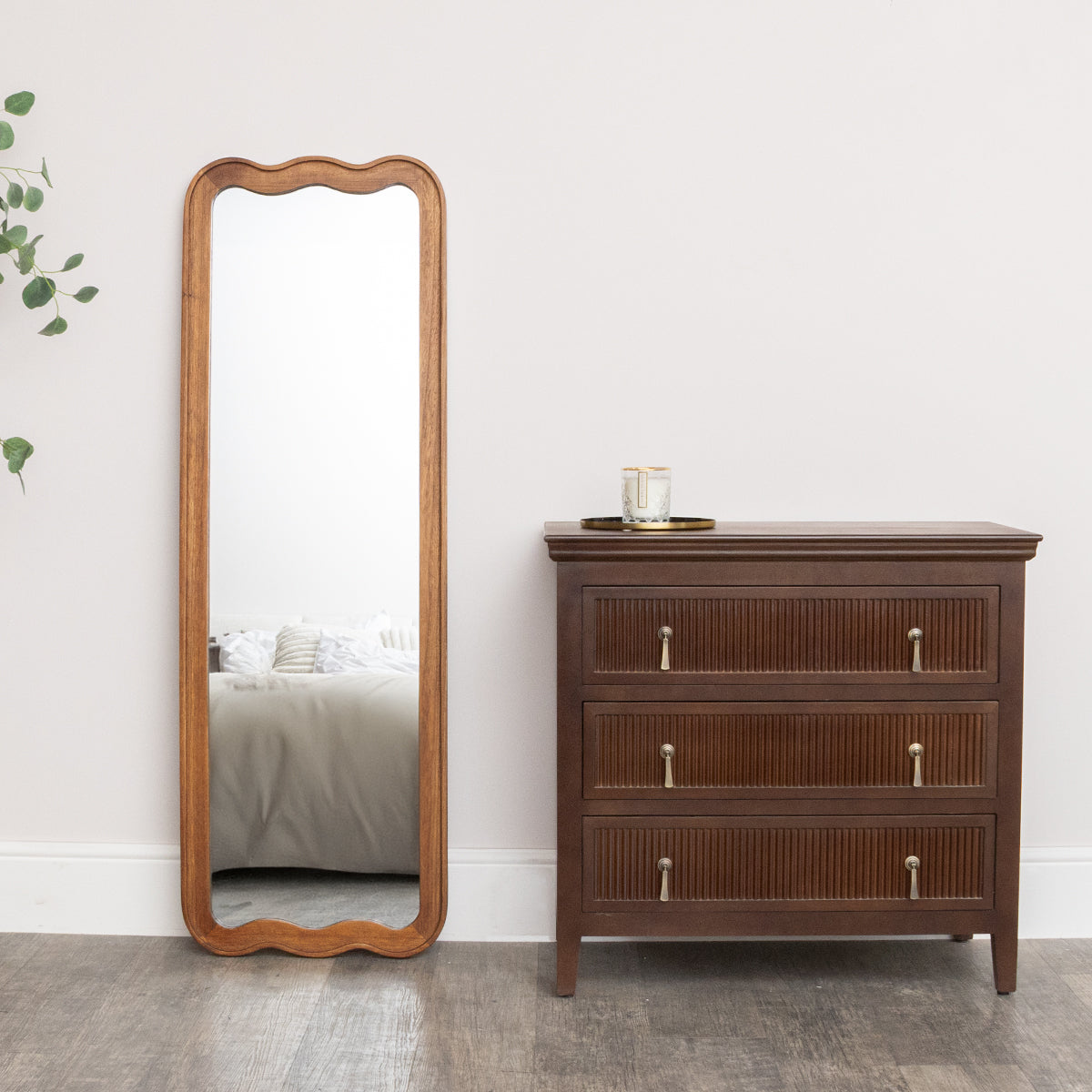 Natural Wood Wavy Edge Full Length Wall & Leaner Mirror - 47cm x 142cm