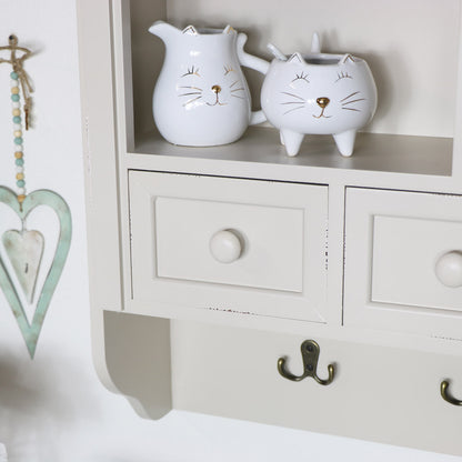 Cream Wall Mounted Cupboard with hooks - Lyon Range