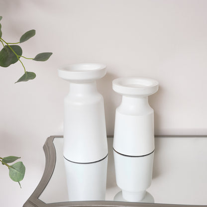 White Metal Round Pillar Candle Holder - 18cm