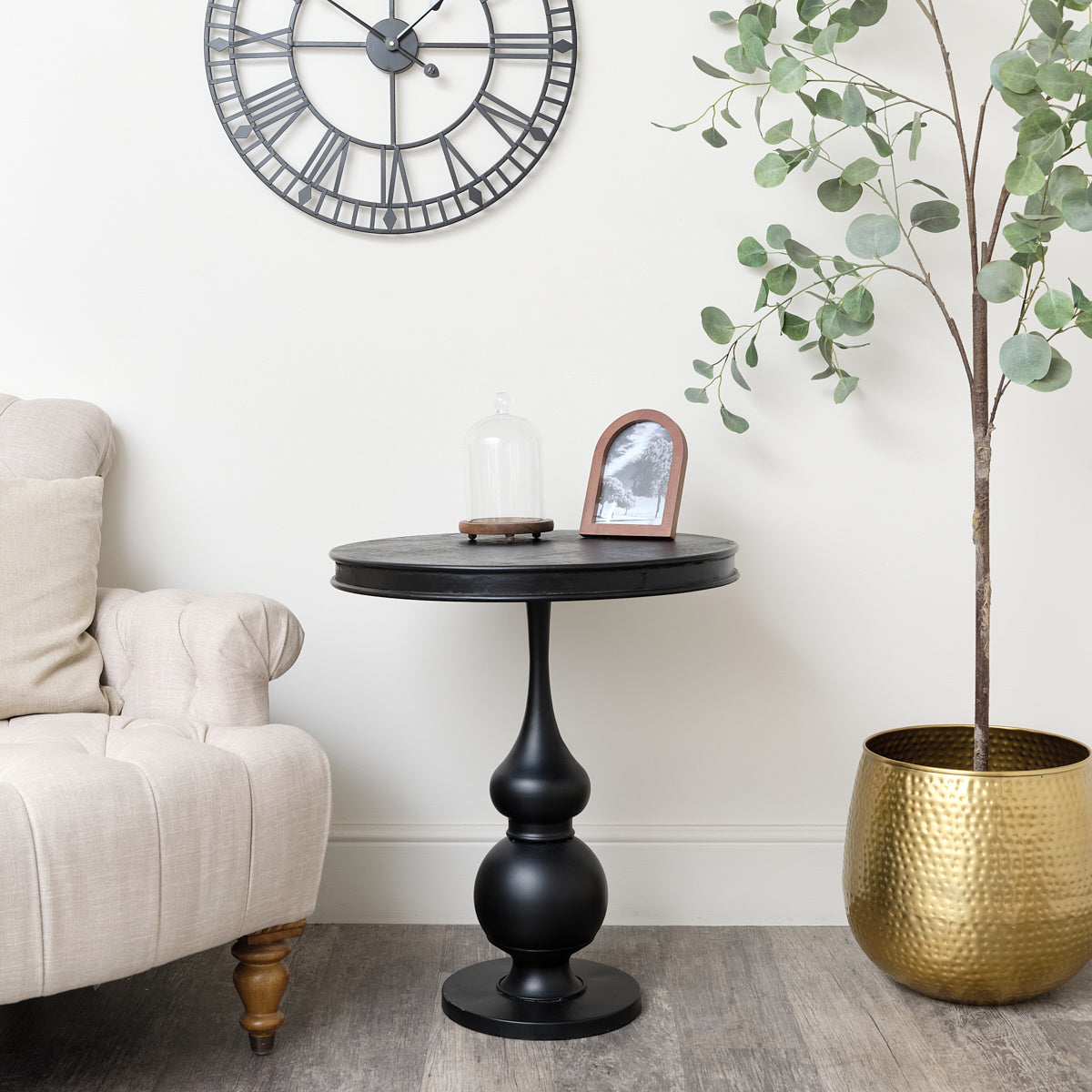 Large Round Black Wooden Side Table