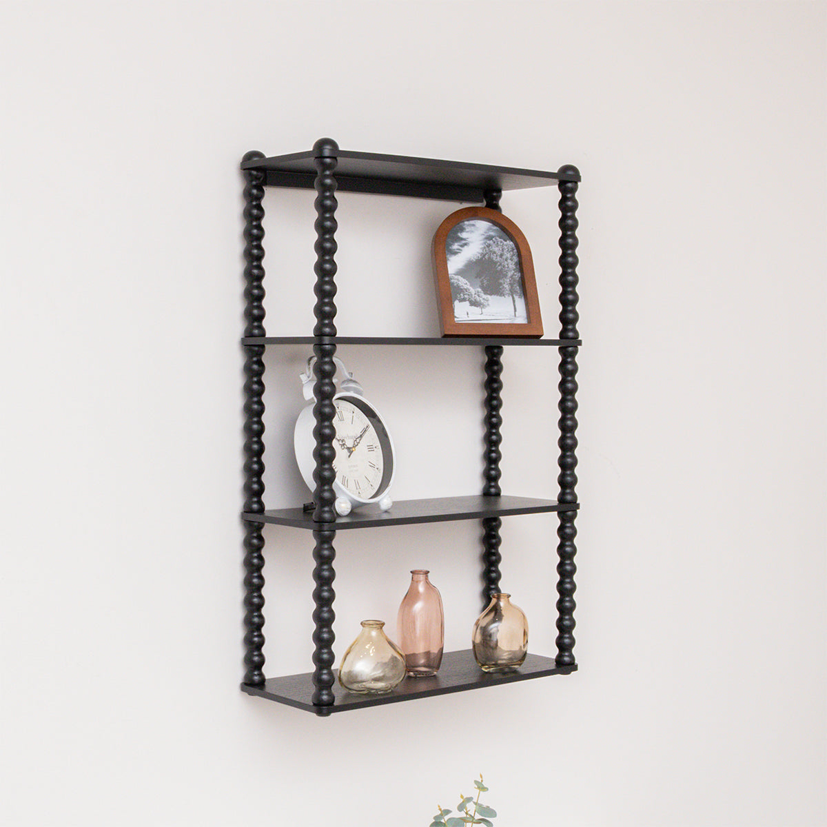 Black Wooden Bobble Framed 3 Tier Shelf
