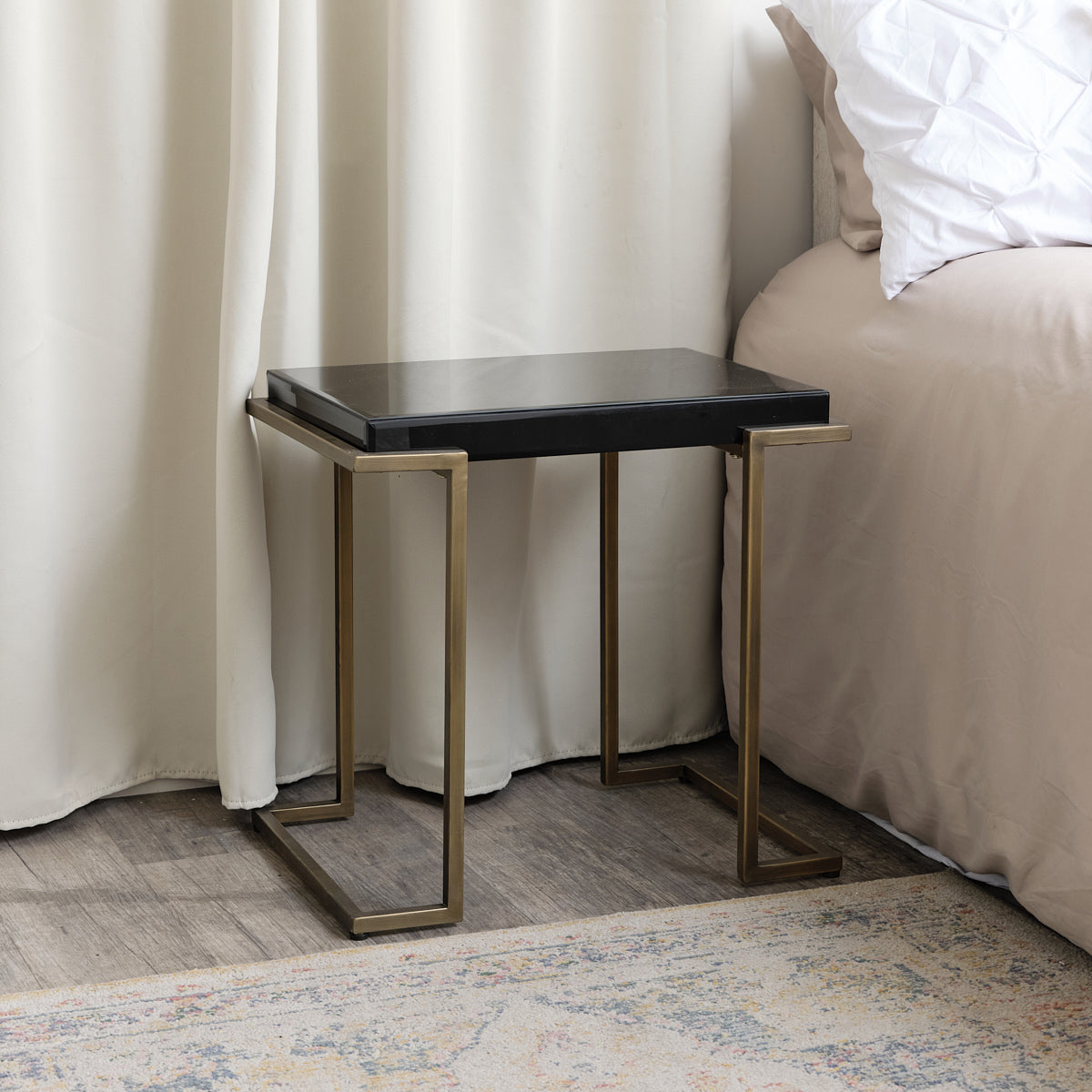 Rectangular Metal Black and Gold Framed Side Table