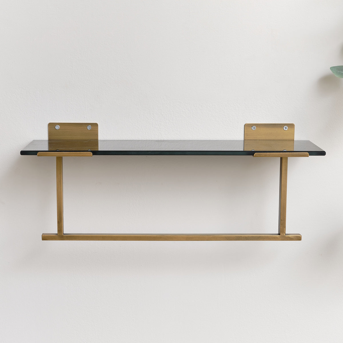 Black & Gold Glass Wall Shelf With Towel Rail