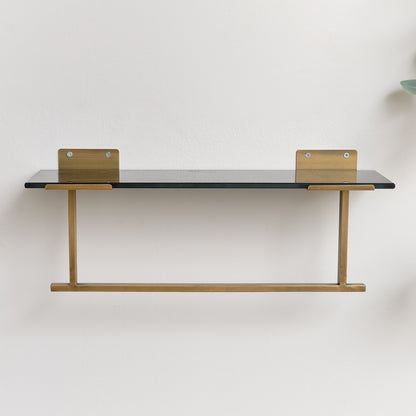 Black & Gold Glass Wall Shelf With Towel Rail