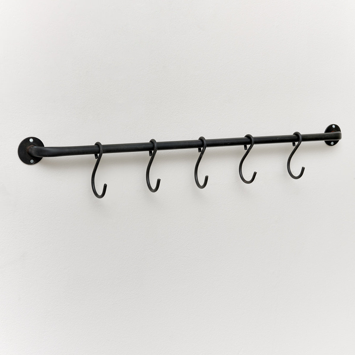 Black Industrial Wall Mounted Rail with 5 Storage Hooks