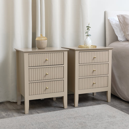  Pair of 3 Drawer Bedside Table - Hales Tan Range 