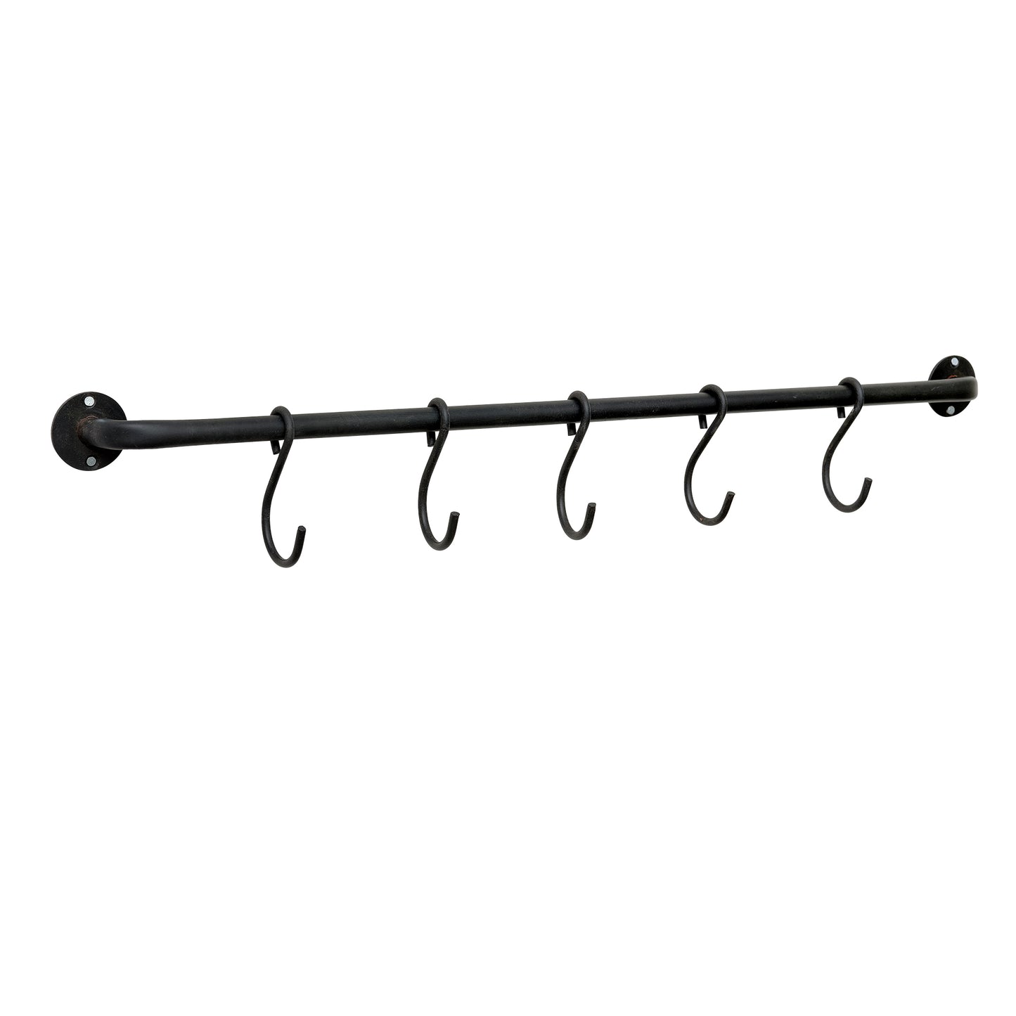 Black Industrial Wall Mounted Rail with 5 Storage Hooks