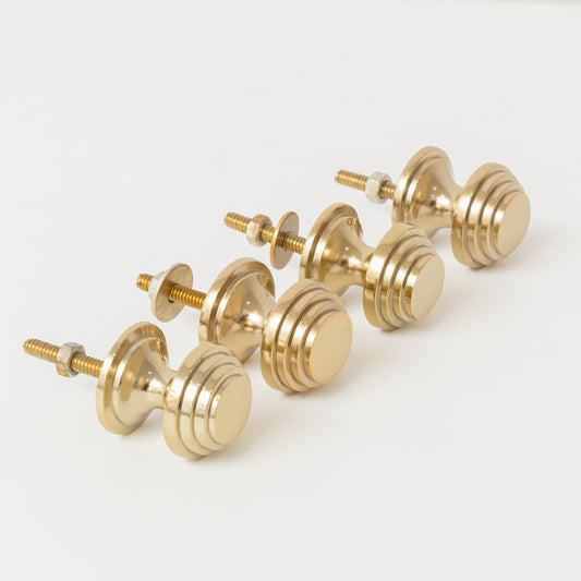  Set of 4 Shiny Gold Round Stepped Drawer Knobs 