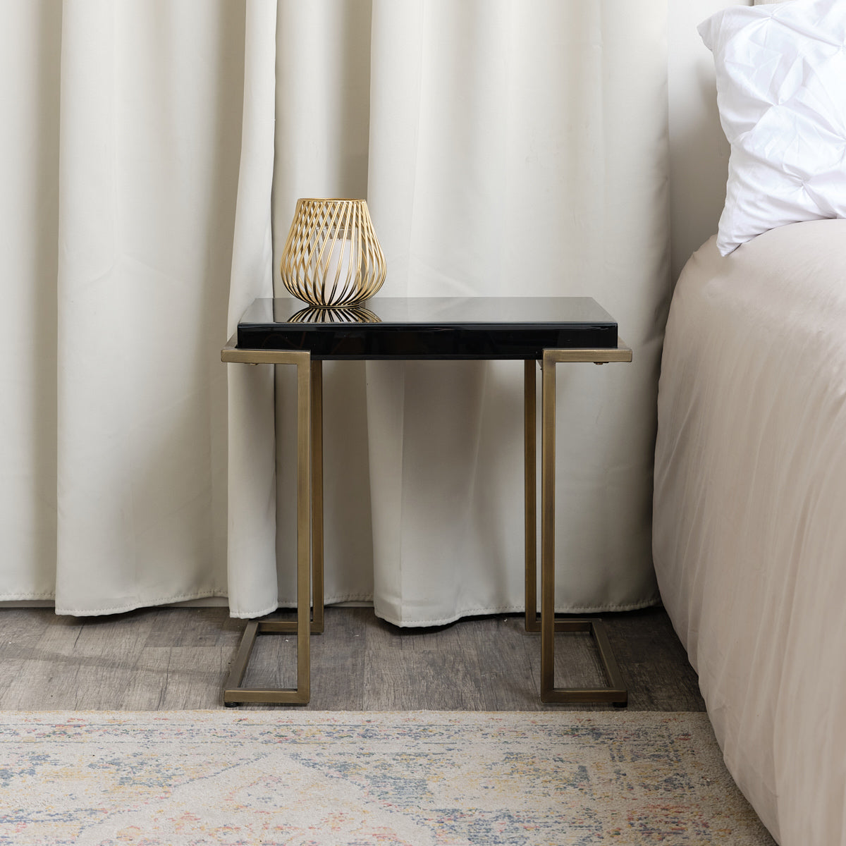 Rectangular Metal Black and Gold Framed Side Table
