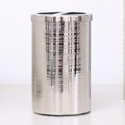 Silver Textured Metal Toothbrush Holder