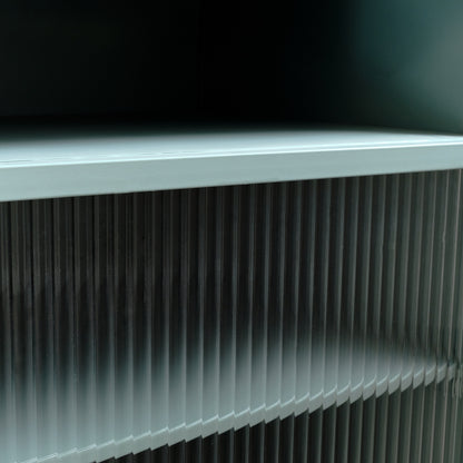 Pair of Pale Blue Reeded Glass Bedside Tables