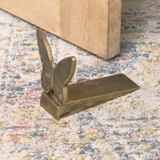  Antique Brass Gold Metal Butterfly Doorstop 