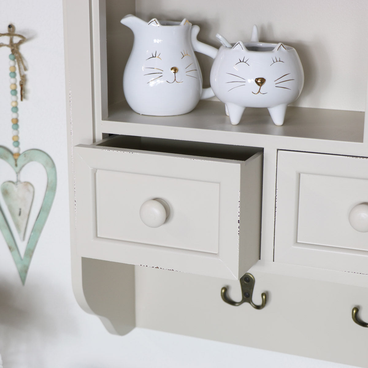 Cream Wall Mounted Cupboard with hooks Lyon Range Windsor Browne