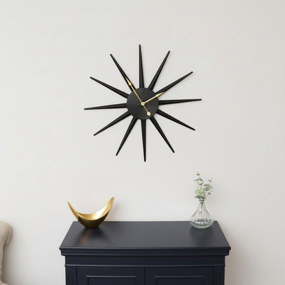 Black Metal Starburst Detail Wall Clock - 60cm x 60cm