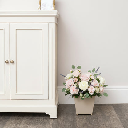 Sandy Beige Metal Planter Pot with Gold Feet - 17cm x 16.5cm